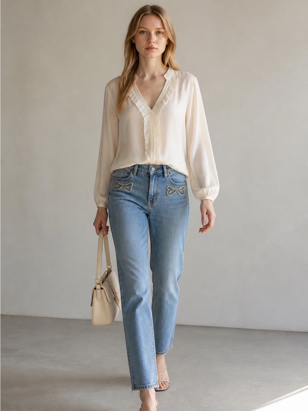 Levi's Light Blue Straight-Leg Jeans with Embroidered Pocket Bows